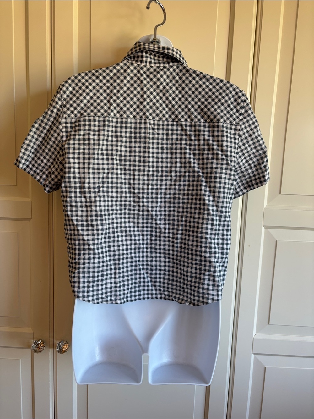 Sunday Best Blue & White Gingham Check Short Sleeve Button-Down Crop Top Size S - Picture 5 of 10